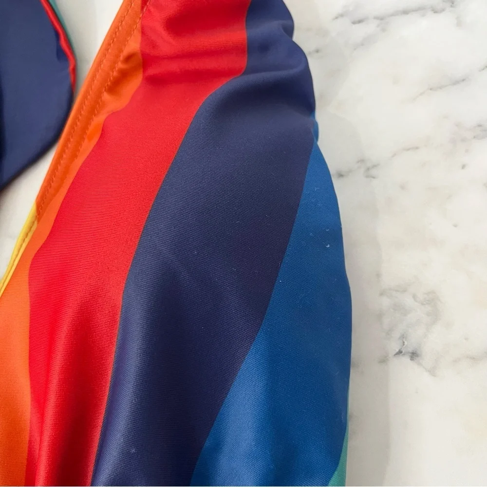 ModCloth x Collectif The Brooke One-Piece Halter Swimsuit Rainbow Stripes XS